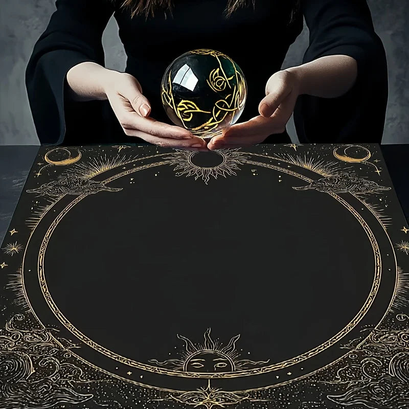 VIKAMA Black Gold Sun Moon Space Minimalist Tarot Card Altar Cloth Ritual Tablecloth Witchcraft Divination Mat Decoration
