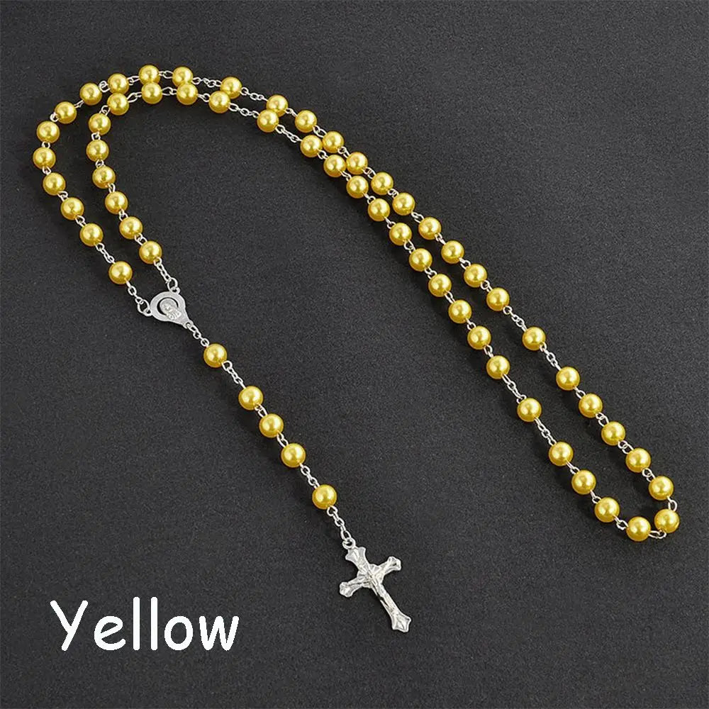 Fashion Vintage Crucifix Virgin Mary Pendant Cross Necklace Jesus Rosary Beads Chain