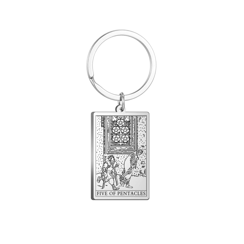 Dawapara Tarot Cards Keychains Stainless Steel Vintage Amulet Good Luck The Major Arcana Keyring Wiccan Jewelry