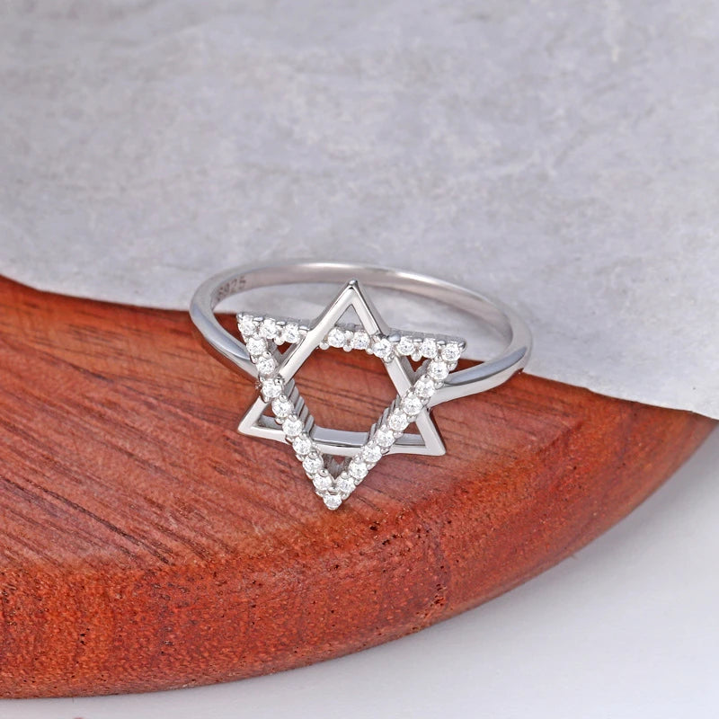 Jewish Star of David Ring for Women 925 Sterling Silver Cubic Zirconia Finger Ring Protection Amulet Jewelry Christmas Gifts