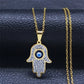 Greek Eye Fatima Hand Necklace for Women Men Stainless Steel Turkish Evil Blue Eye Protection Chain Islamic Jewelry  N8041S01