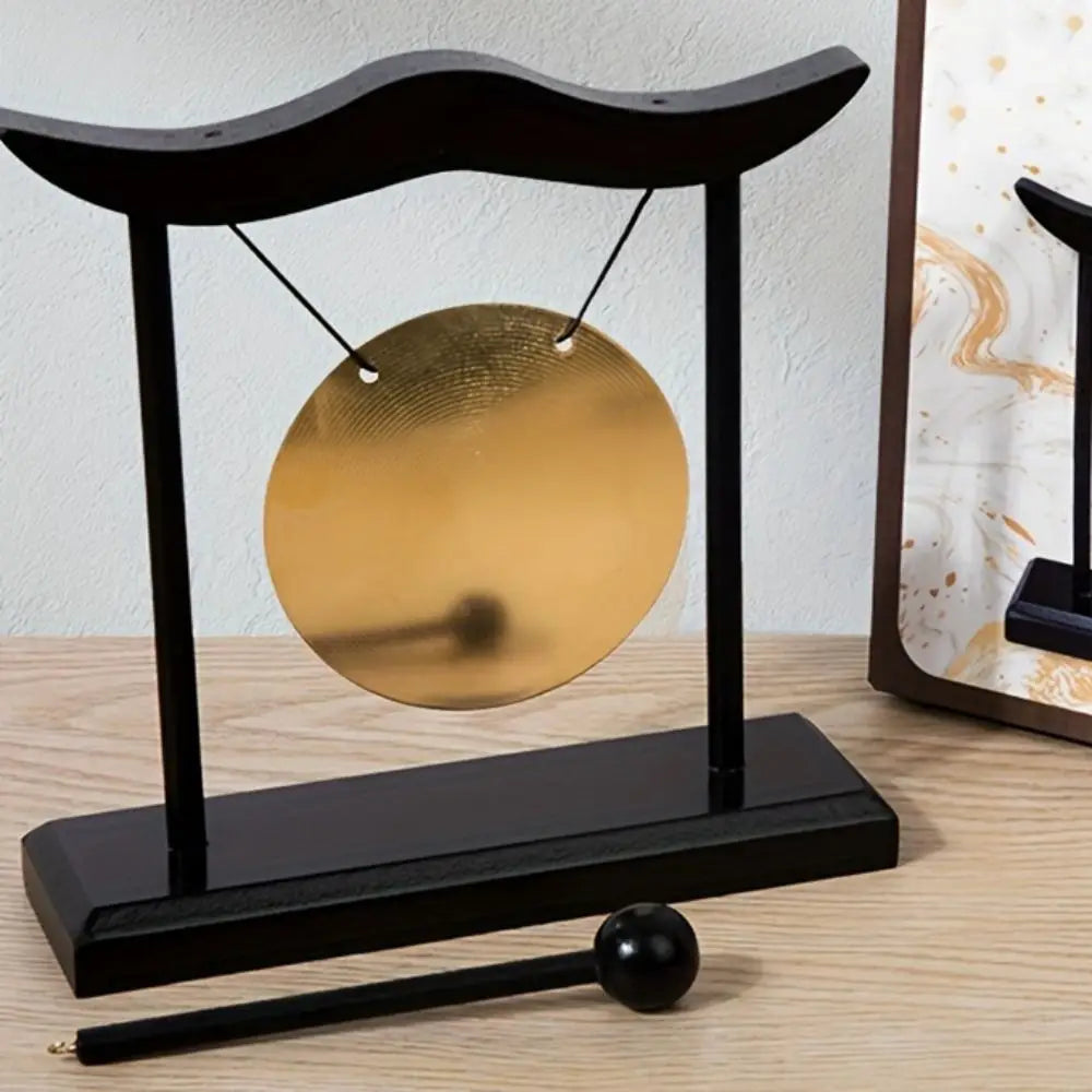 Retro Relaxation Desktop Gong Fortune Creative Copper Bell High Volume Wood Frame Feng Shui Metal Cymbals House Warming