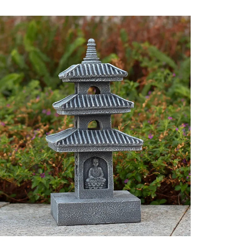 Japanese Pagoda Statue Zen Garden Lantern Resin Stone Tower Sculpture Buddha Decor for Patio Backyard Meditation Home Ornament