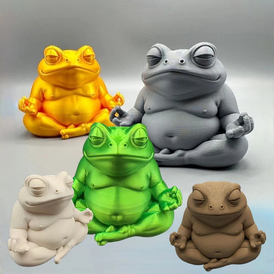 3D Printed Meditation Frog for Desk, Zen Decor & Unique Gift for Adults, Creative Mindful Relaxing Office Home Sculpture