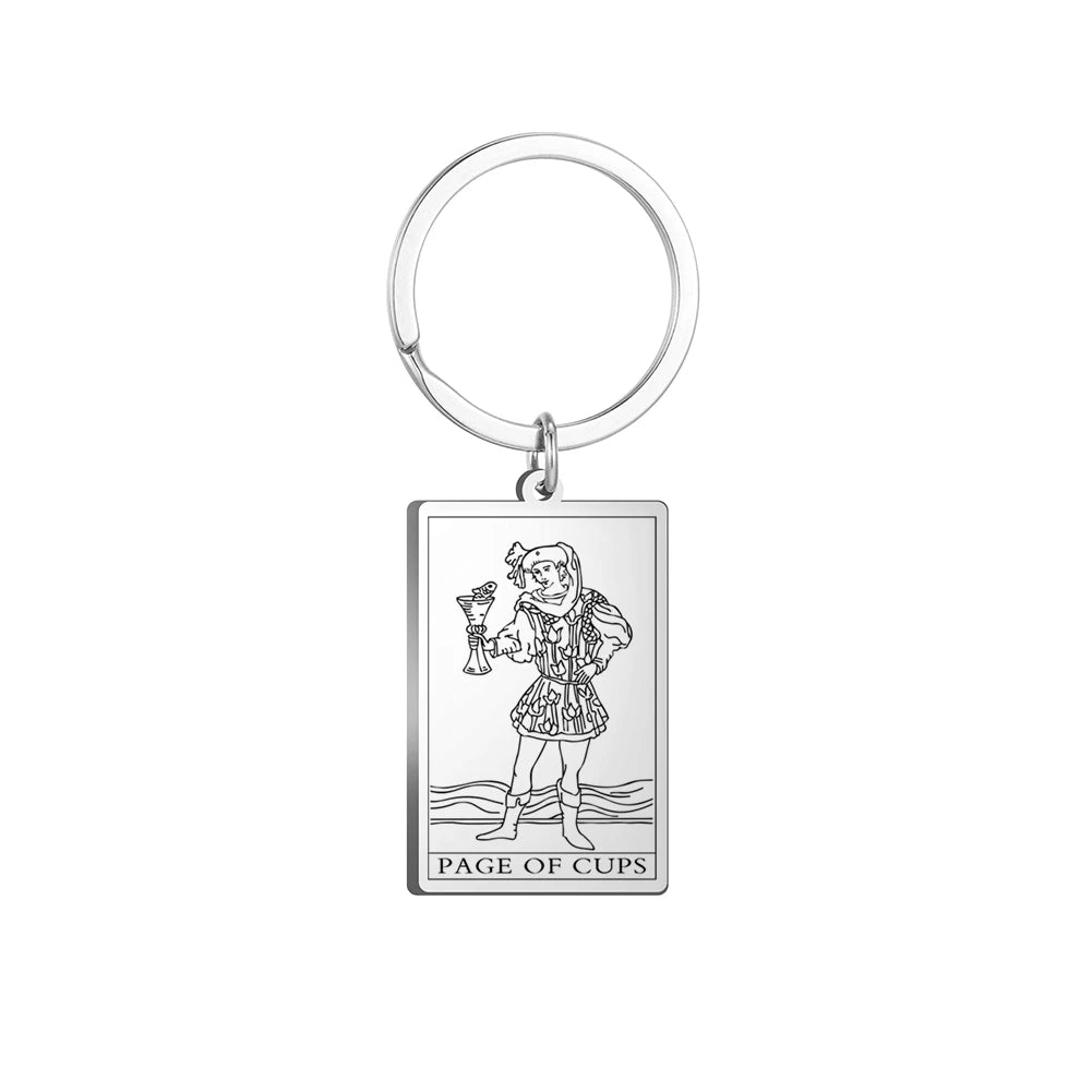 Dawapara Tarot Cards Keychains Stainless Steel Vintage Amulet Good Luck The Major Arcana Keyring Wiccan Jewelry