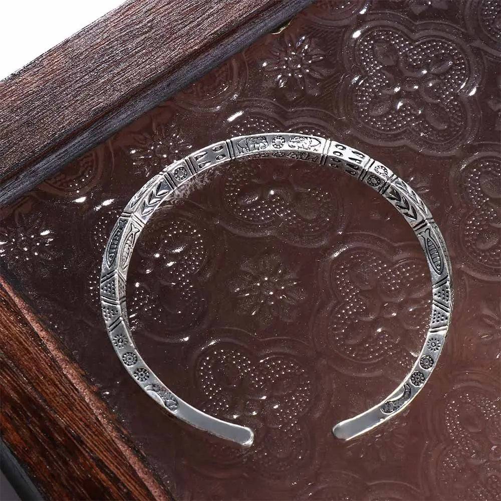 Opening Design Vintage Carved Totem Bracelet Adjustable Silver Twist Armband Cuff Open Bracelet Mobius High Quality