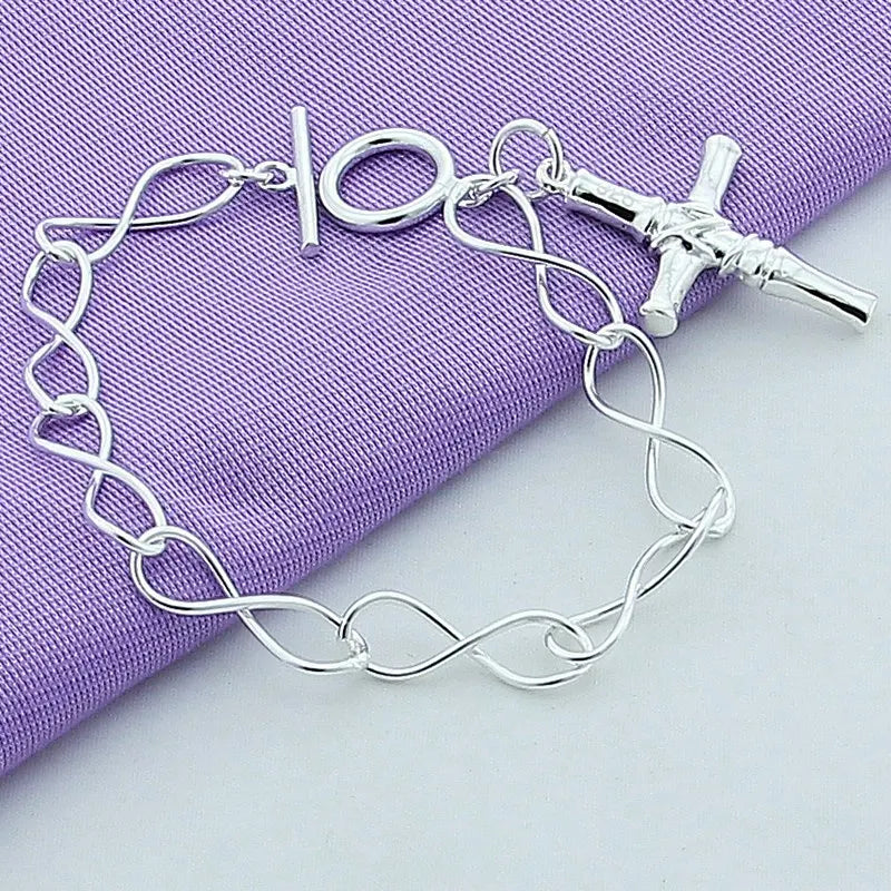 New 925 Sterling Silver Vintage Cross Pendant Bracelet Women Party Fashion Design Creative Jewelry Birthday Gift Accessories