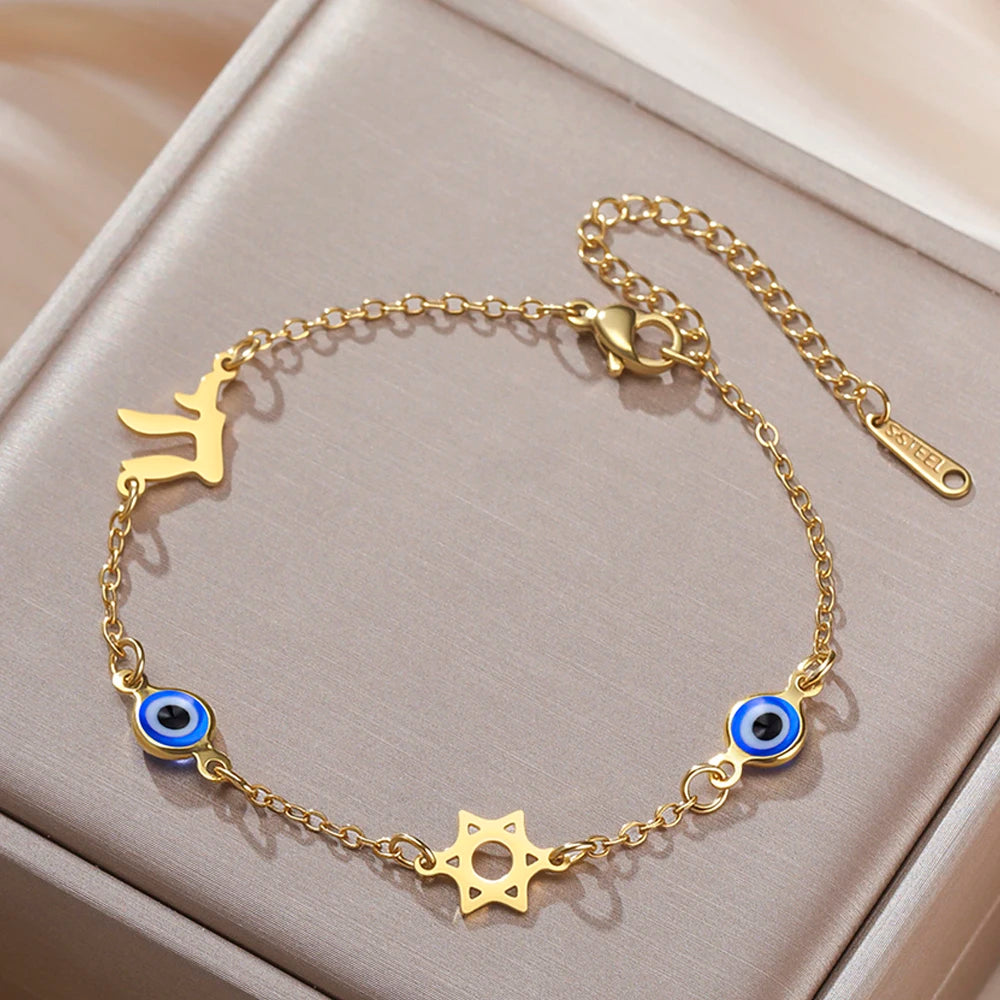 Dawapara Star of David and Chai Bracelet Hand Chain Jewish Hexagram Good Luck Judaica Jewelry Stainless Steel Jewelry