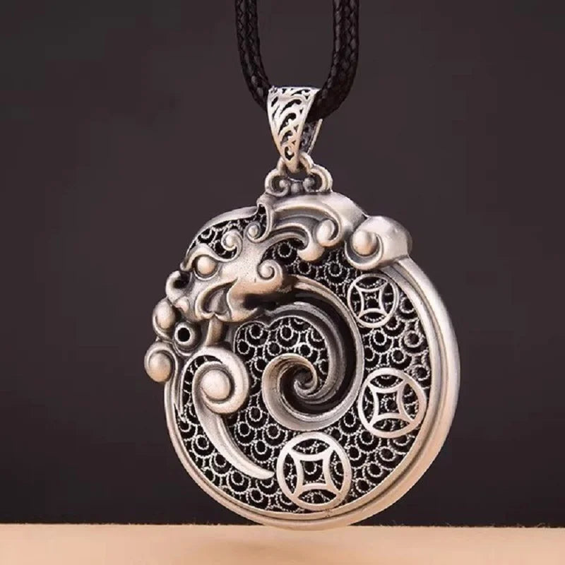 Vintage Relief Dragon Pendant For Men Jewelry Blessing Lucky Coin Safety Buckle Pendant Male Choker Accessories