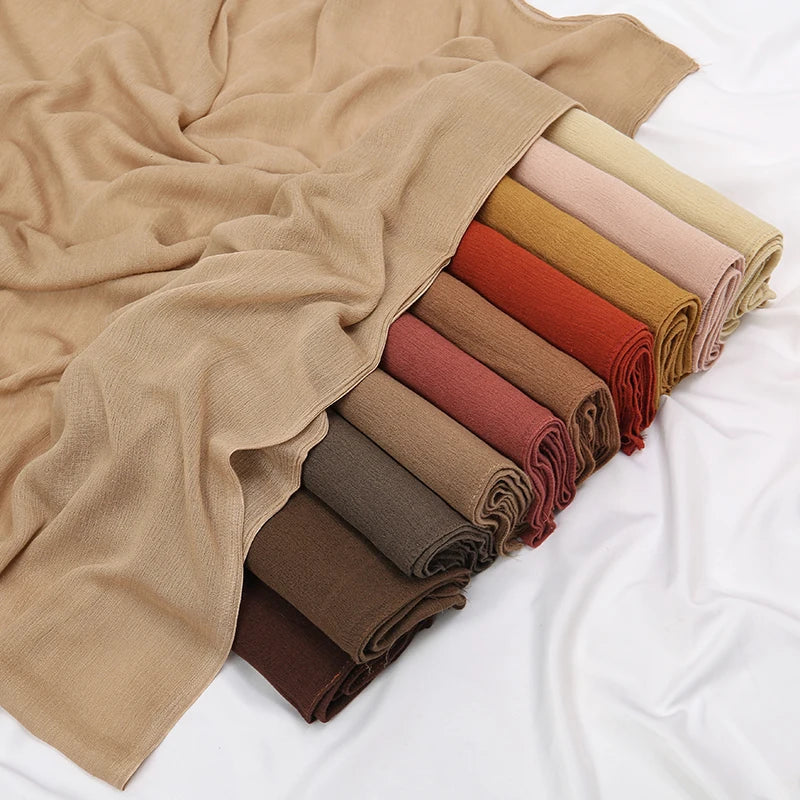 New Crinkle Rayon Hijab For Women Muslim Scarf Long Shawls Solid Islamic Turban Headband Heascarf Wraps Ramandan Headband