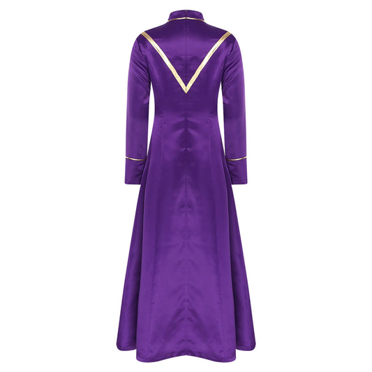 Women Pastor Robe Cassocks Long Sleeve Cross Print Priest Vestment Church Choir Gown Halloween Catholic Clergy Cosplay Costume