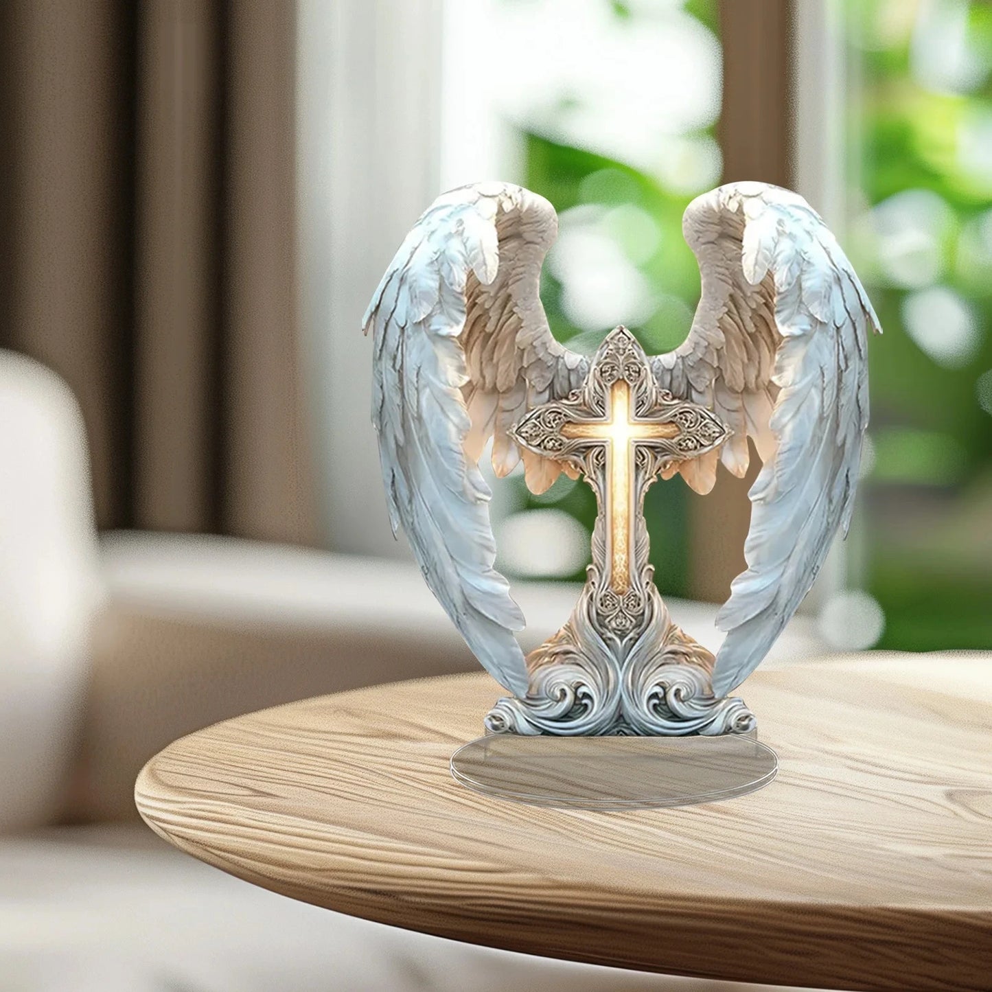  Angel Wings Cross 2D Acrylic Charming Angel Ornament Home Living Room Tabletop Perfect Christmas New Year Gift for Friends