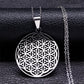 2023 Flower of Life Stainless Steel Mandala Metatron Necklaces Sacred Geometry Long Black Bead Necklace Jewerly flor de la vida