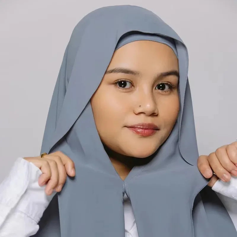 Premium Chiffon Hijab With Bulit-in Magnets Solid Color Easy To Wear Shawl Wrap With Undercap For Muslim Women