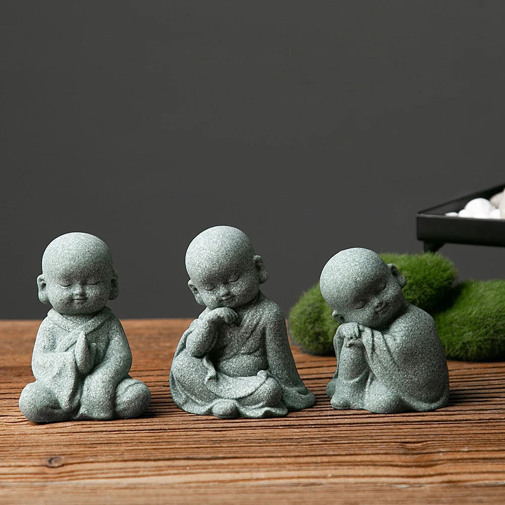 1Pcs Garden Decor Cute Buddha Stone Statue Little Buddhist Monk Buddhism Figurines Zen Garden Ornament Meditation Aquarium Decor
