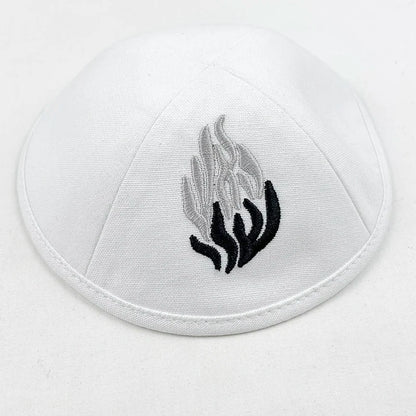 1pc Judaical Kippah with Embroidery Of Fire for Men Yamaka Hat Black White 18cm