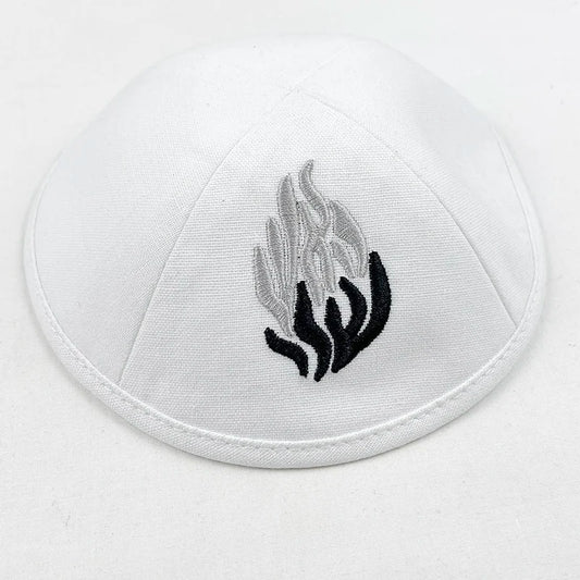 1pc Judaical Kippah with Embroidery Of Fire for Men Yamaka Hat Black White 18cm
