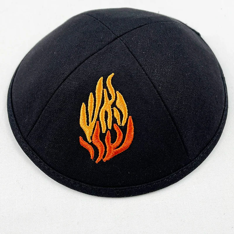 1pc Judaical Kippah with Embroidery Of Fire for Men Yamaka Hat Black White 18cm